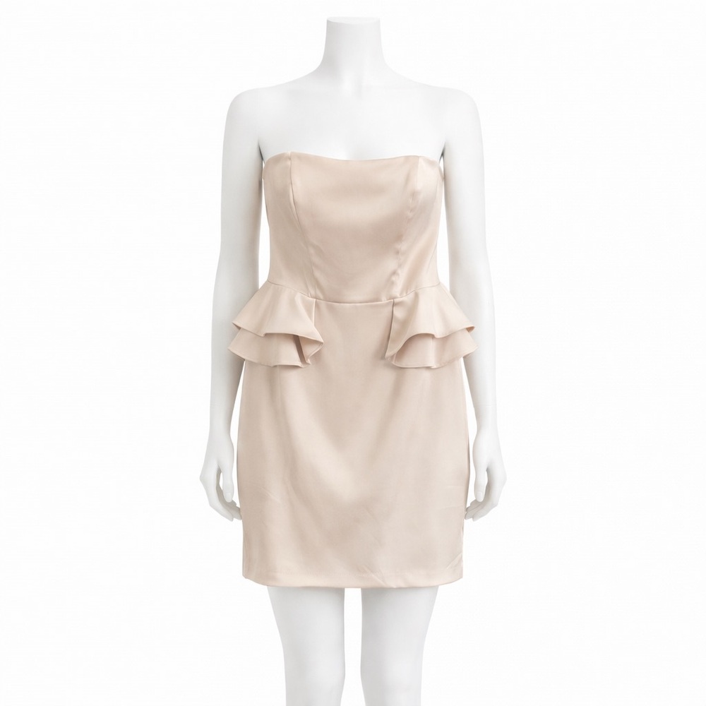 Size 10 Jolie Silk Like Cream Mini Dress with Boning and Ruffles